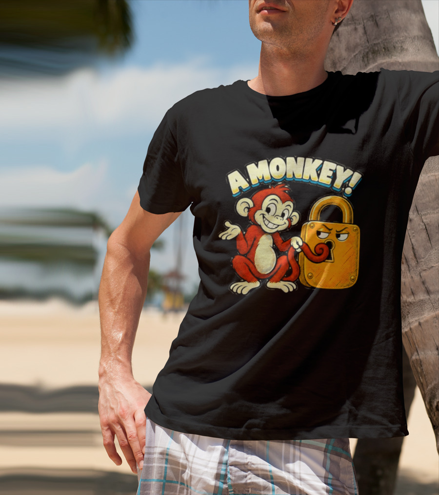 A Monkey And Padlock Playful Cartoon T-Shirt
