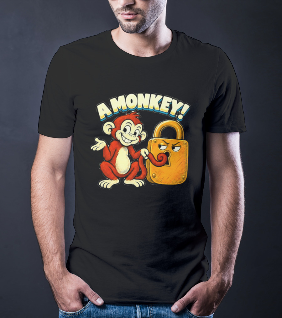 A Monkey And Padlock Playful Cartoon T-Shirt