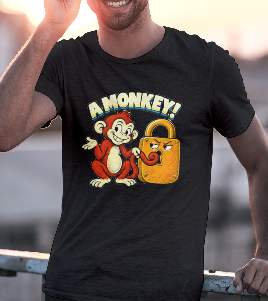 A Monkey And Padlock Playful Cartoon T-Shirt
