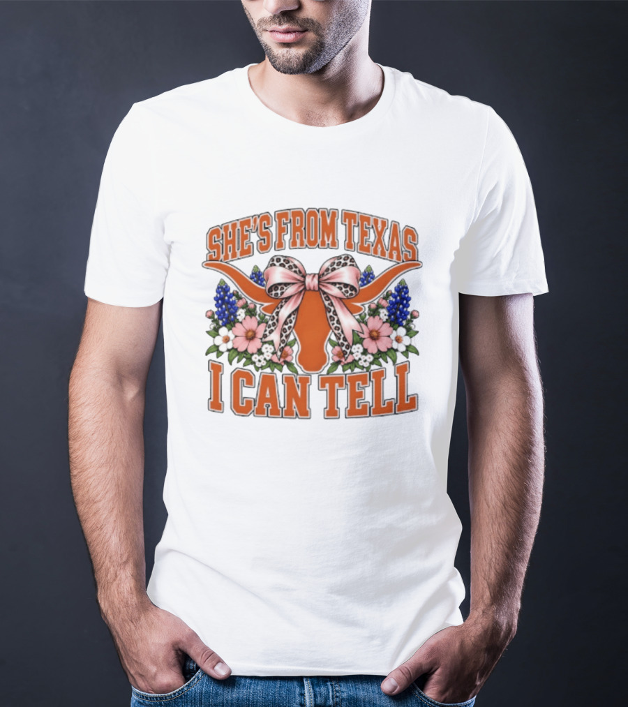 She's From Texas I Can Tell Longhorn Floral Bow T-Shirt