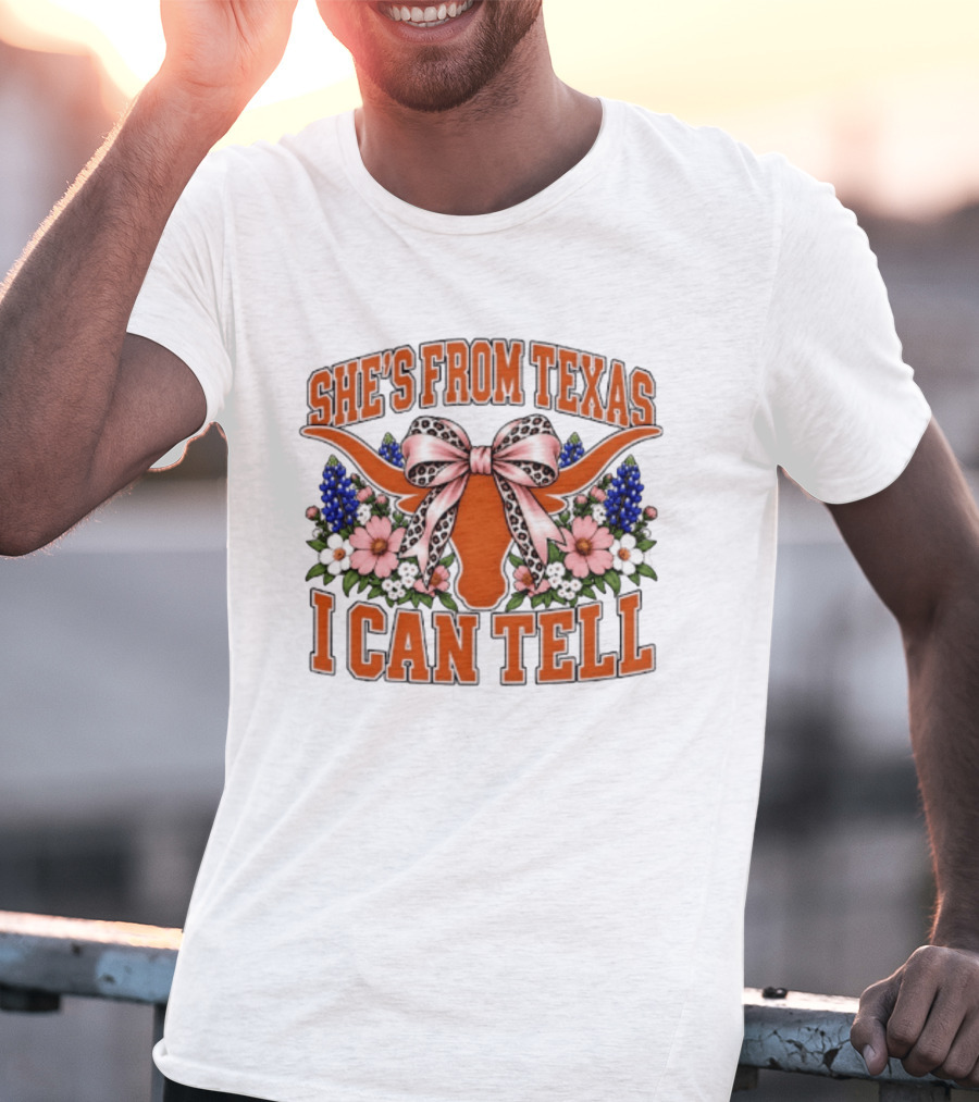 She's From Texas I Can Tell Longhorn Floral Bow T-Shirt