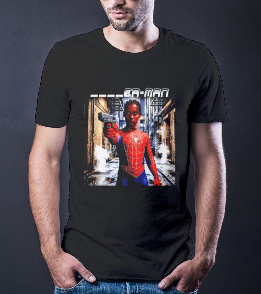 Tobey Maguire Spider Man Marvel Superhero Meme Gun Alley Scene T-Shirt