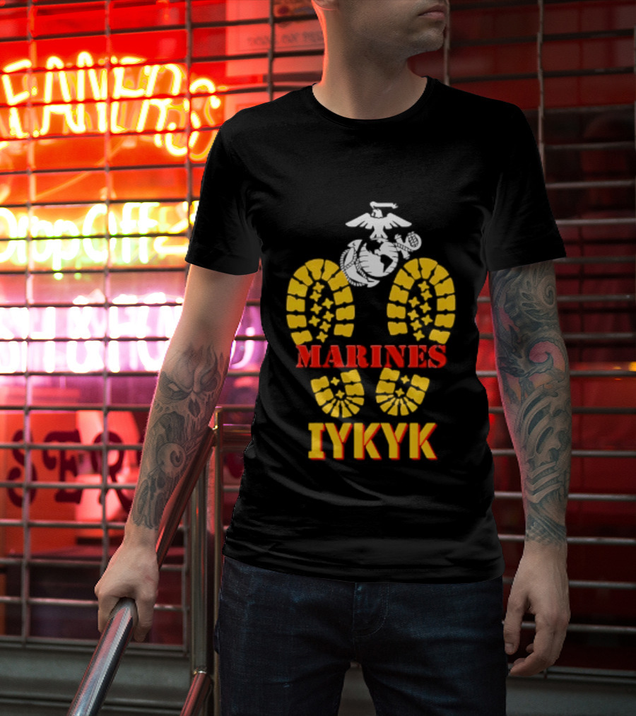 Marines IYKYK USMC Eagle Globe Anchor Boot Print T-Shirt