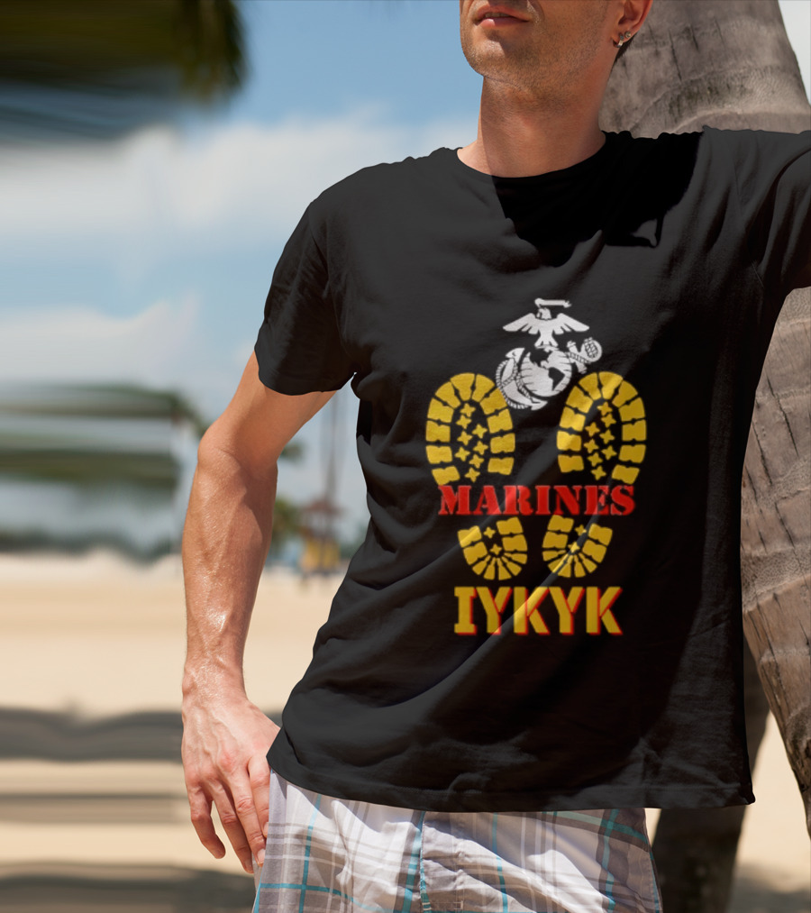 Marines IYKYK USMC Eagle Globe Anchor Boot Print T-Shirt