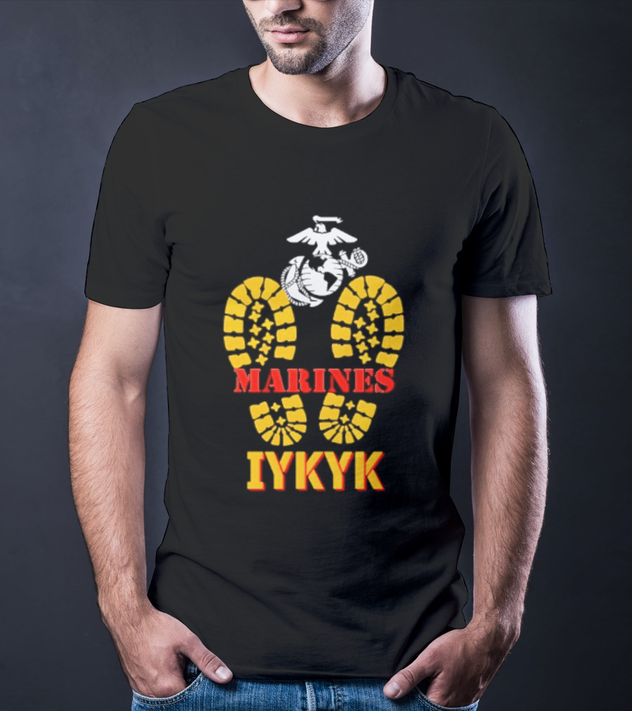 Marines IYKYK USMC Eagle Globe Anchor Boot Print T-Shirt
