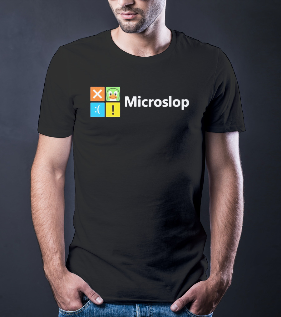 Microslop Parody Tech Developer Icons Linux Microsoft Windows T-Shirt