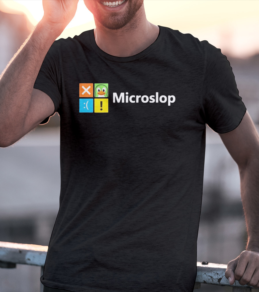 Microslop Parody Tech Developer Icons Linux Microsoft Windows T-Shirt