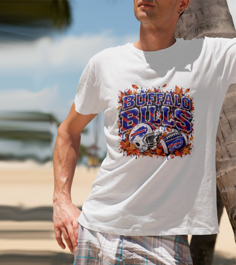 Buffalo Bills Helmet Fall Leaves Football Spirit T-Shirt