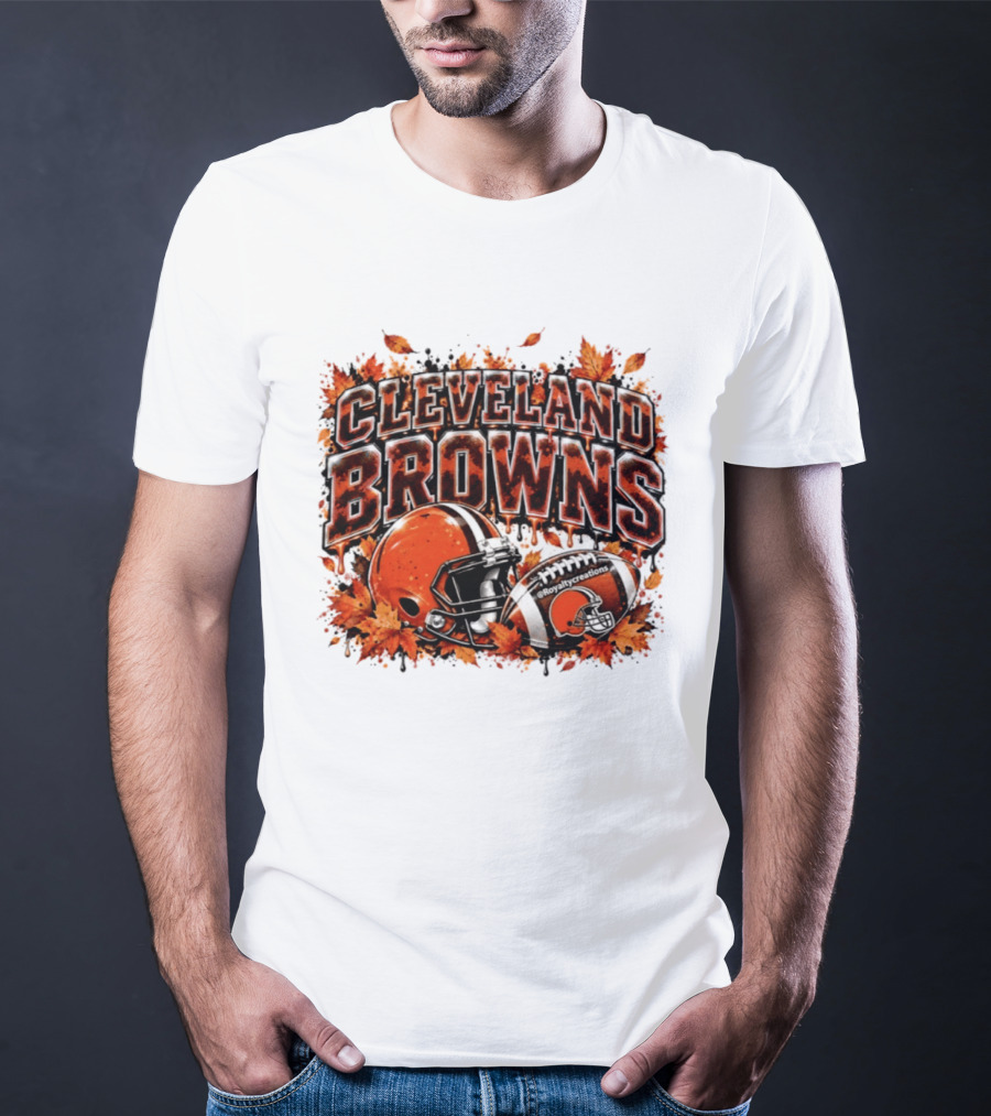 Cleveland Browns Football Helmet Autumn Leaves Halloween 2026 T-Shirt