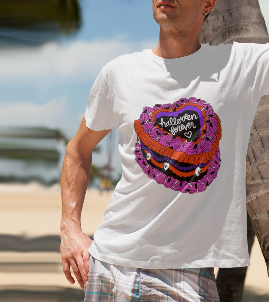 Halloween Forever Heart Cake Spooky Goth Aesthetic Skeleton Decor T-Shirt