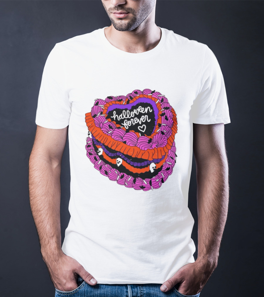 Halloween Forever Heart Cake Spooky Goth Aesthetic Skeleton Decor T-Shirt