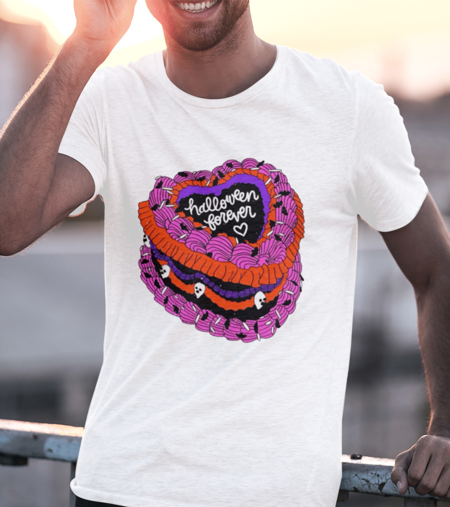 Halloween Forever Heart Cake Spooky Goth Aesthetic Skeleton Decor T-Shirt