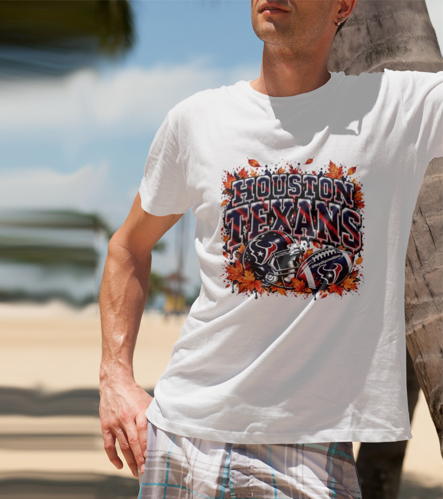 Houston Texans Football Helmet Autumn Leaves 2026 T-Shirt