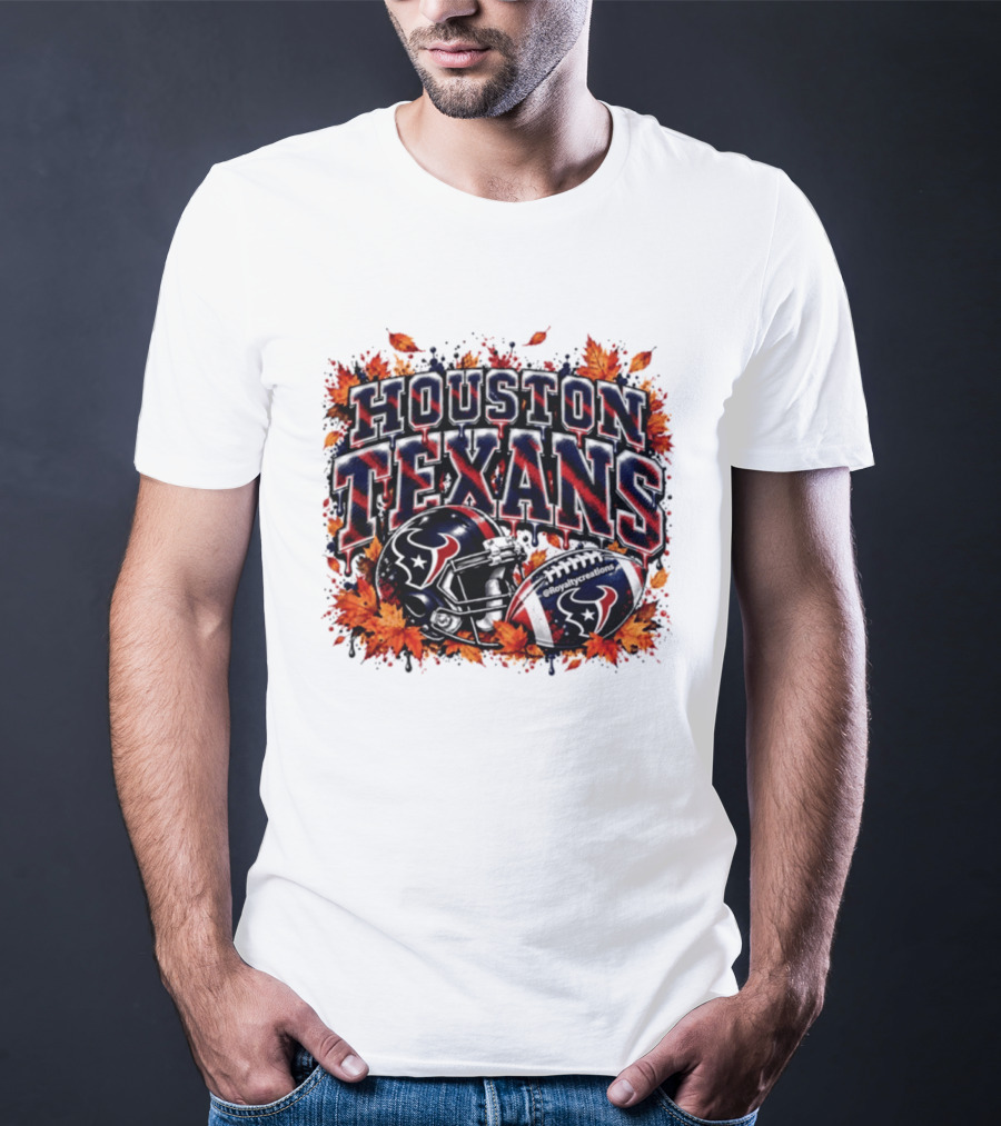 Houston Texans Football Helmet Autumn Leaves 2026 T-Shirt