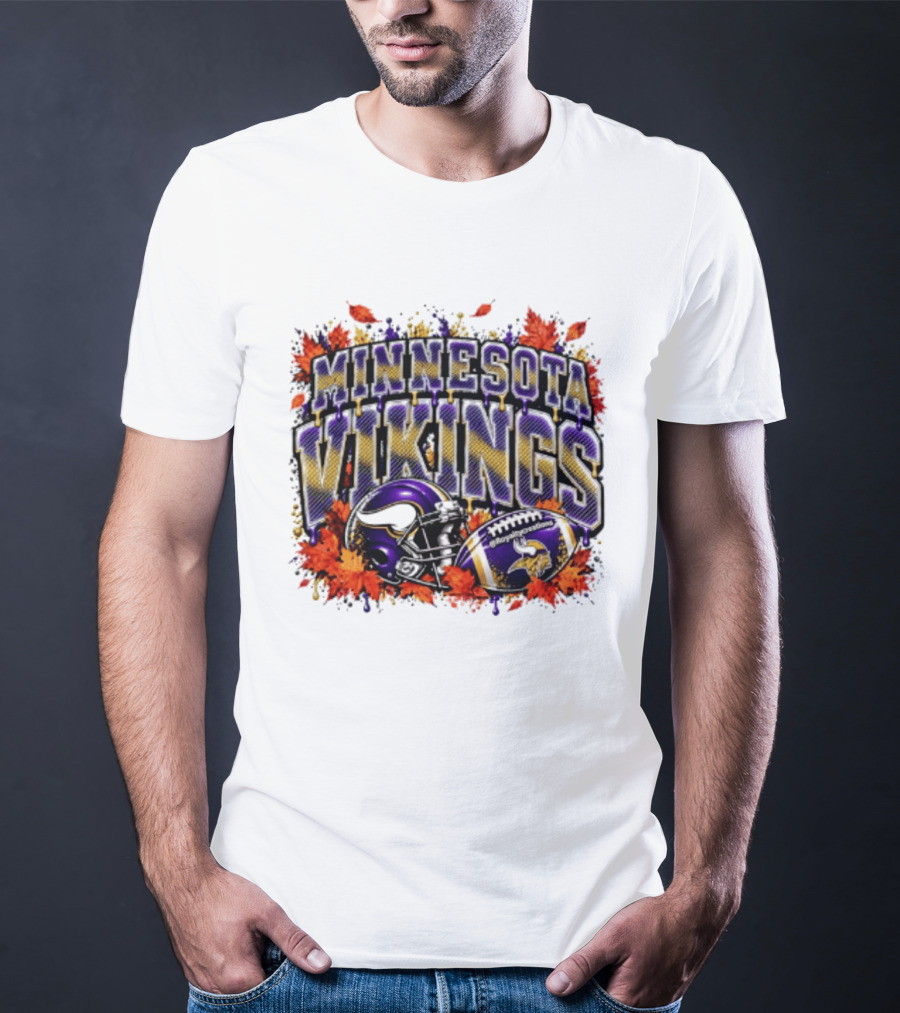 Minnesota Vikings Football Helmet Autumn Leaves Halloween 2026 T-Shirt
