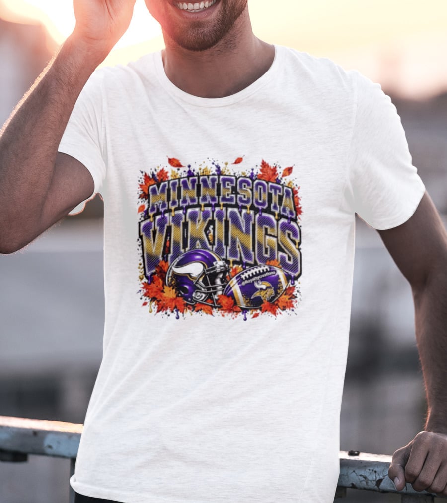 Minnesota Vikings Football Helmet Autumn Leaves Halloween 2026 T-Shirt