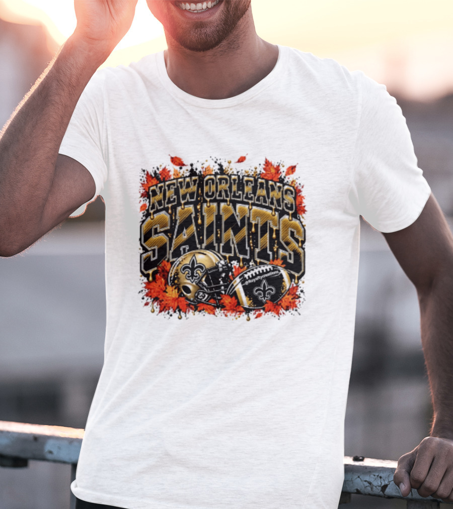 New Orleans Saints Football Helmet Autumn Leaves Halloween 2026 T-Shirt