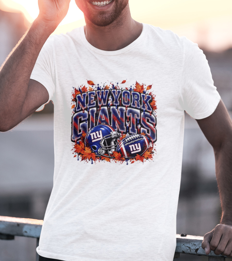 New York Giants Football Helmet Autumn Leaves Halloween 2026 T-Shirt