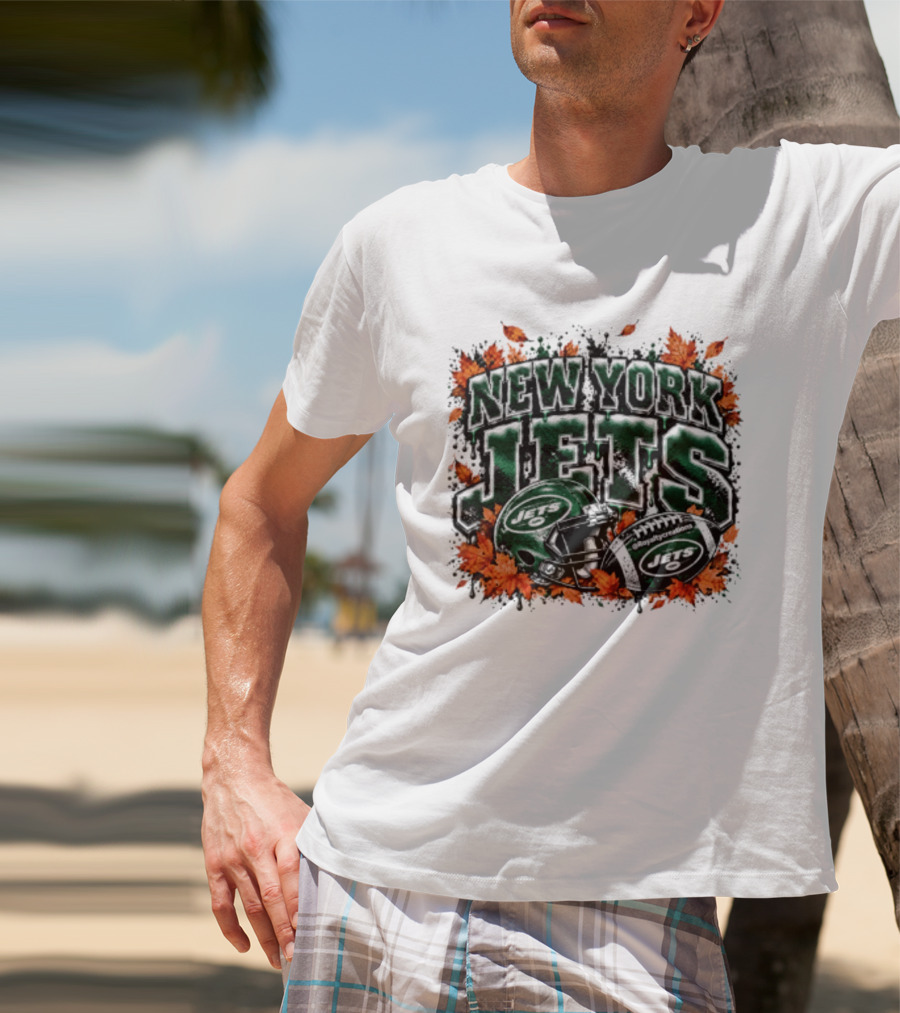New York Jets Football Helmet Autumn Leaves Halloween 2026 T-Shirt