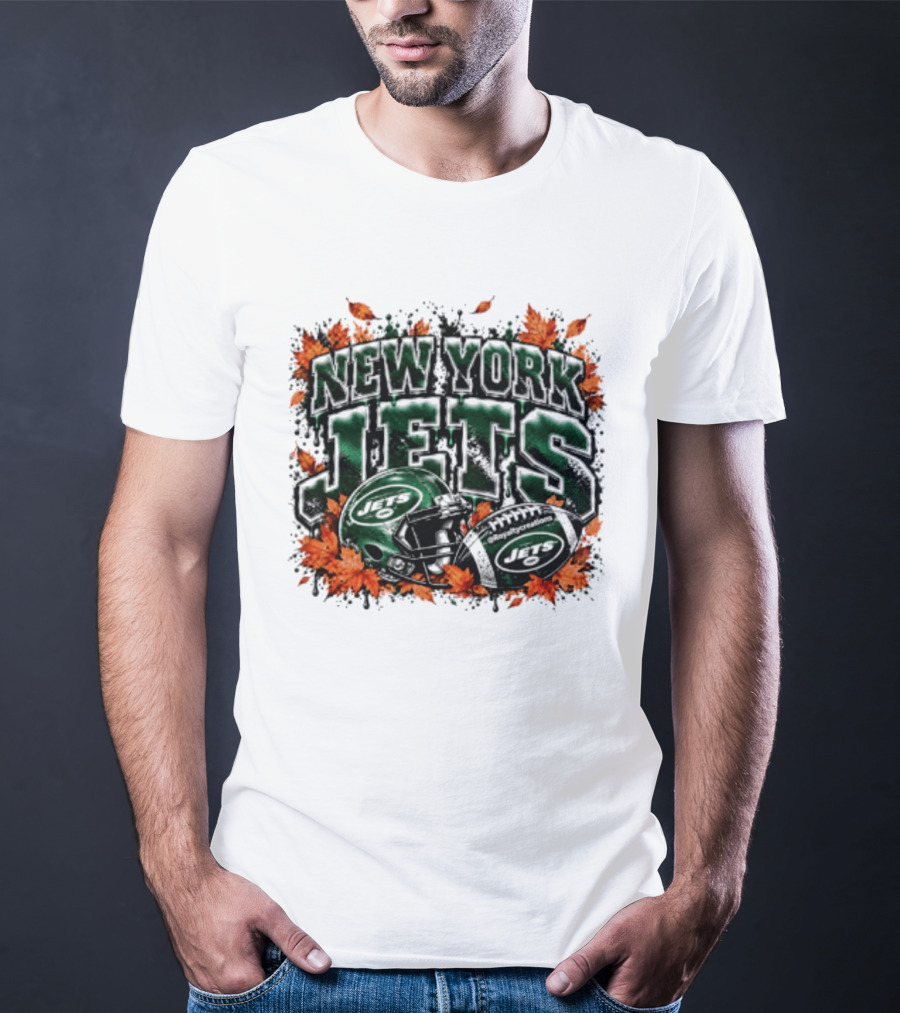 New York Jets Football Helmet Autumn Leaves Halloween 2026 T-Shirt