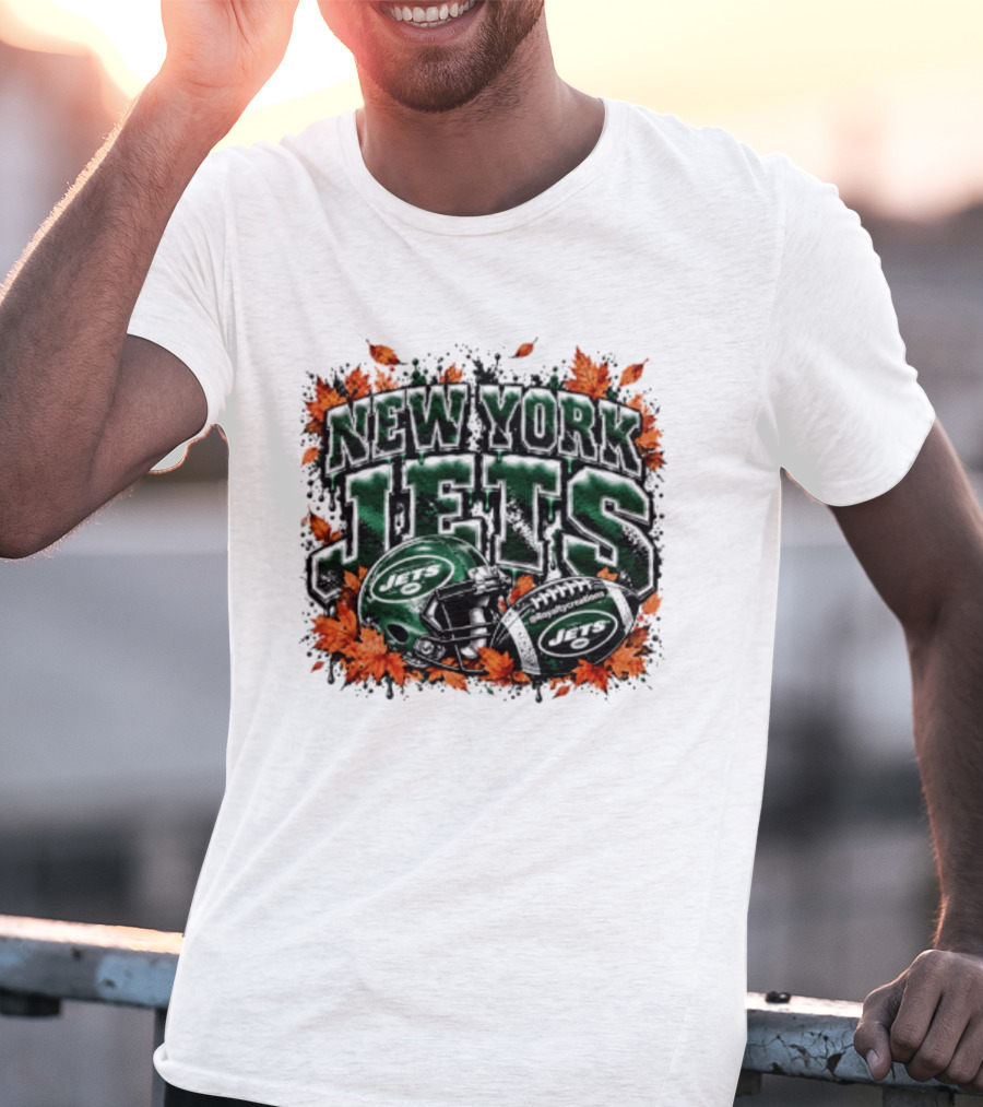 New York Jets Football Helmet Autumn Leaves Halloween 2026 T-Shirt