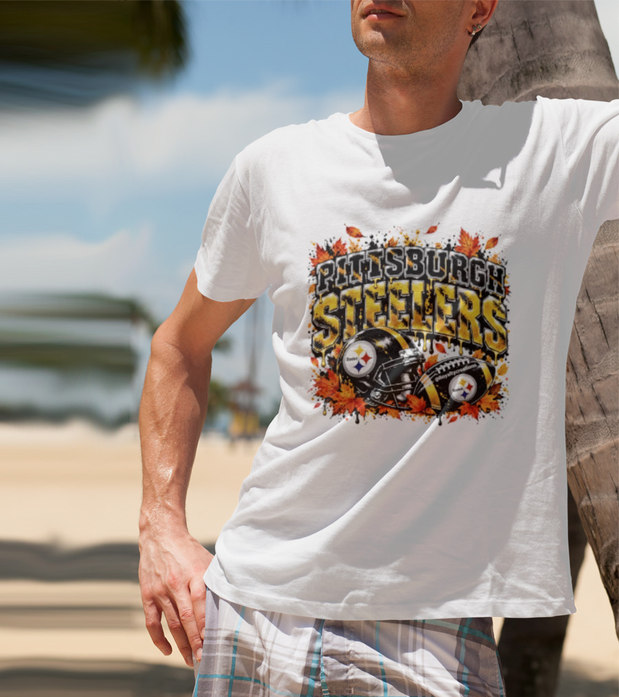 Pittsburgh Steelers Football Helmets Autumn Leaves Halloween 2026 T-Shirt
