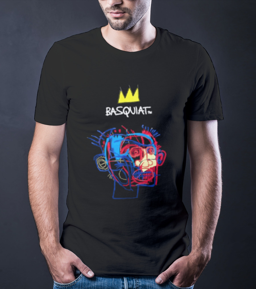 Basquiat Crown Street Face Art With Yellow Crown T-Shirt