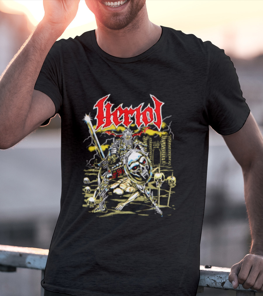 Herol Fantasy Knight Skull Shield Sword Adventure T-Shirt