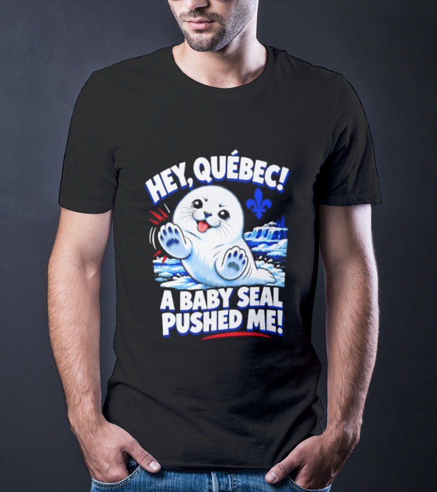 Hey Quebec A Baby Seal Pushed Me Cute Harp Seal Iceberg Splash T-Shirt