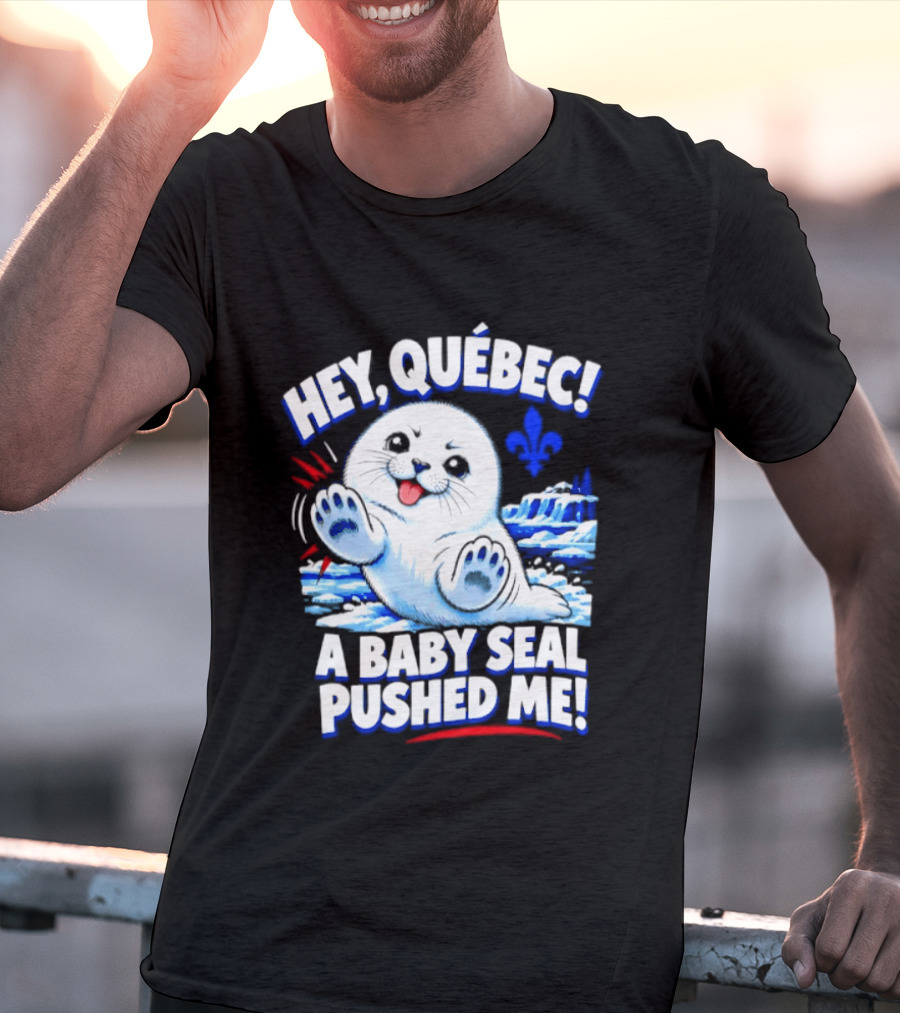 Hey Quebec A Baby Seal Pushed Me Cute Harp Seal Iceberg Splash T-Shirt