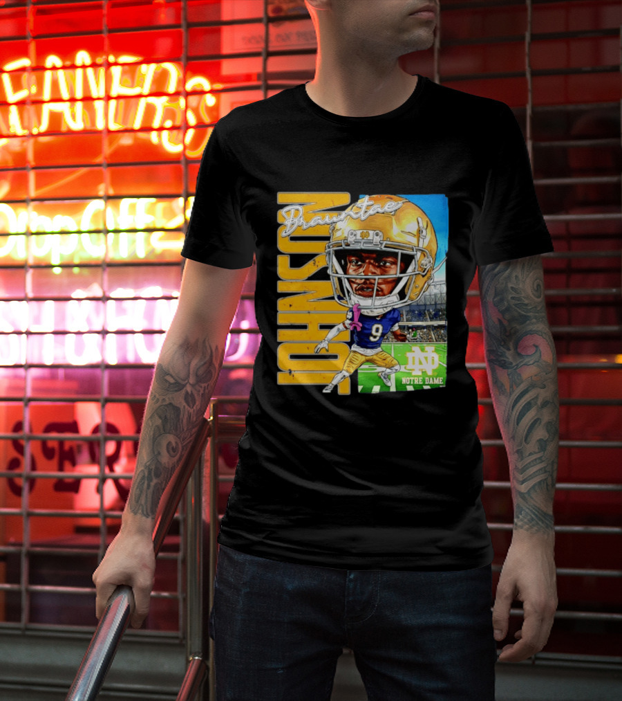 Notre Dame NCAA Football Brauntae Johnson 9 Caricature T-Shirt