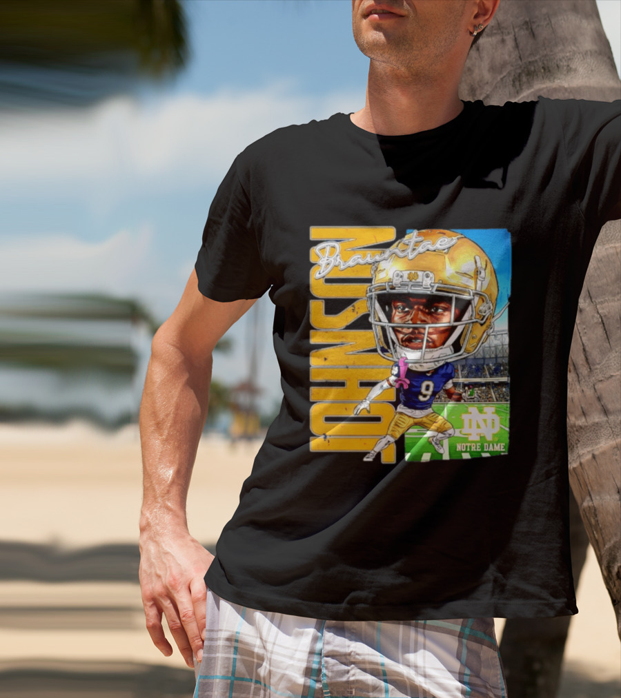 Notre Dame NCAA Football Brauntae Johnson 9 Caricature T-Shirt