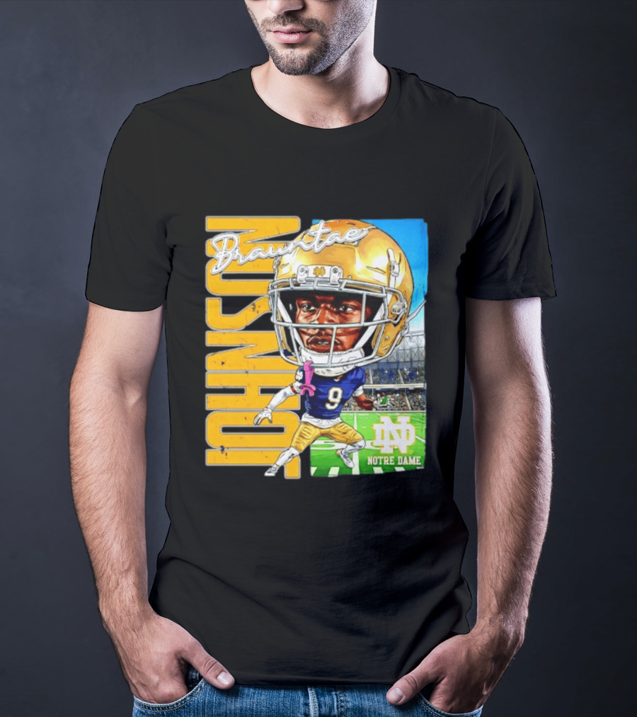 Notre Dame NCAA Football Brauntae Johnson 9 Caricature T-Shirt