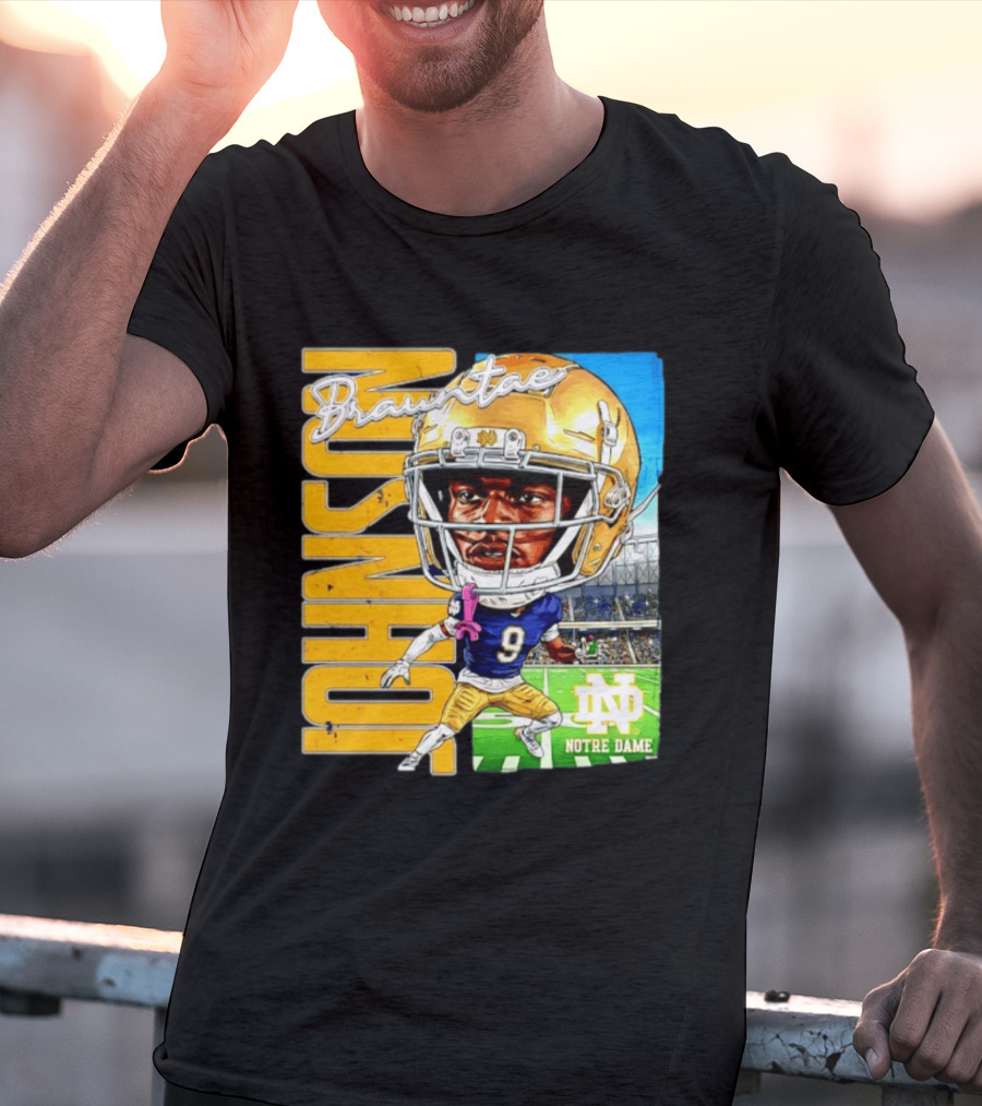 Notre Dame NCAA Football Brauntae Johnson 9 Caricature T-Shirt