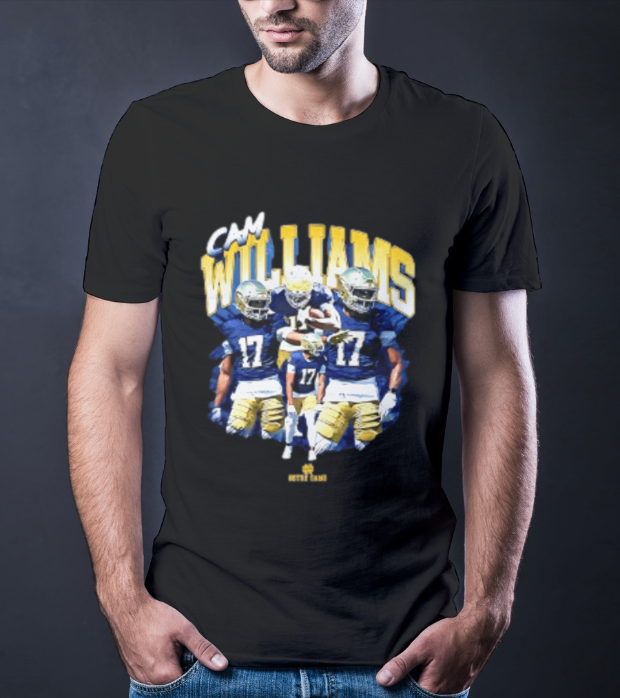 Cam Williams 17 Notre Dame NCAA Football Player Multiple Action Poses T-Shirt