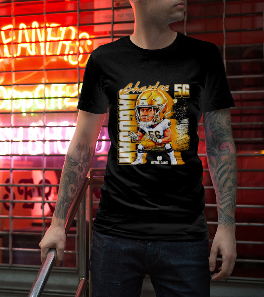 Charles Jagusah 56 Notre Dame Player NCAA Football Caricature T-Shirt