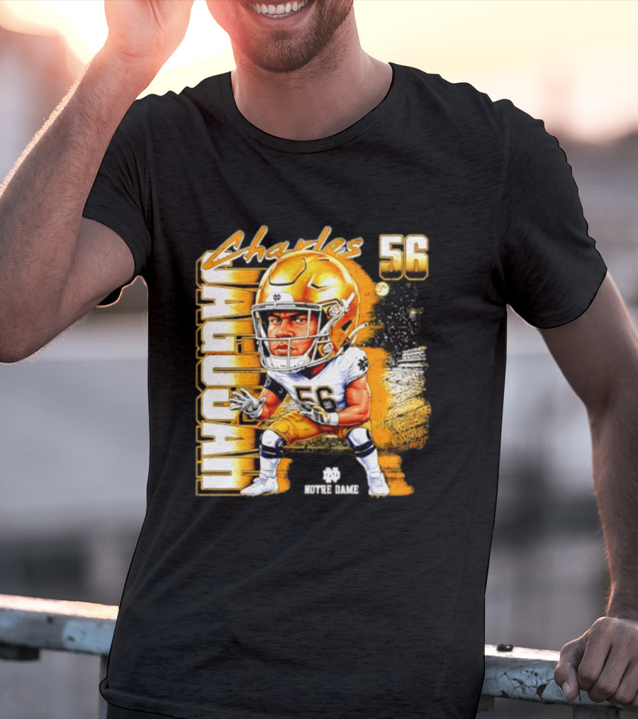 Charles Jagusah 56 Notre Dame Player NCAA Football Caricature T-Shirt