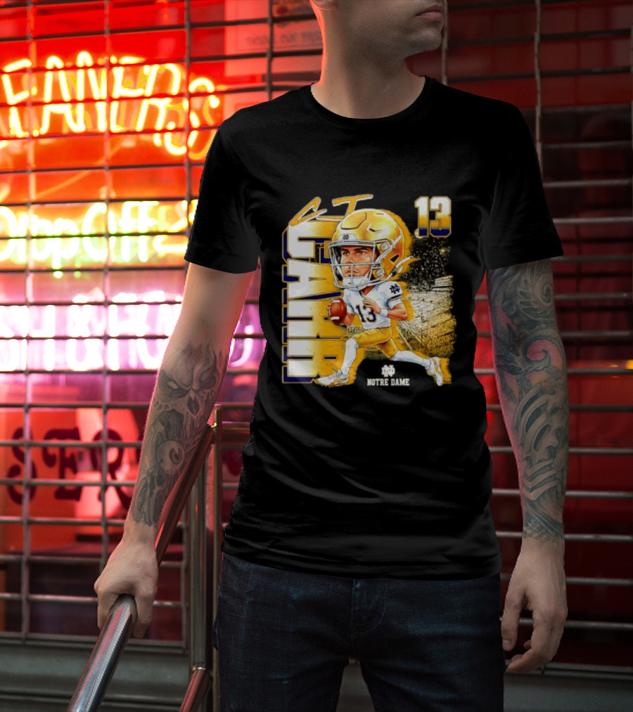 CJ Carr 13 Notre Dame Fighting Irish Football Player Caricature T-Shirt