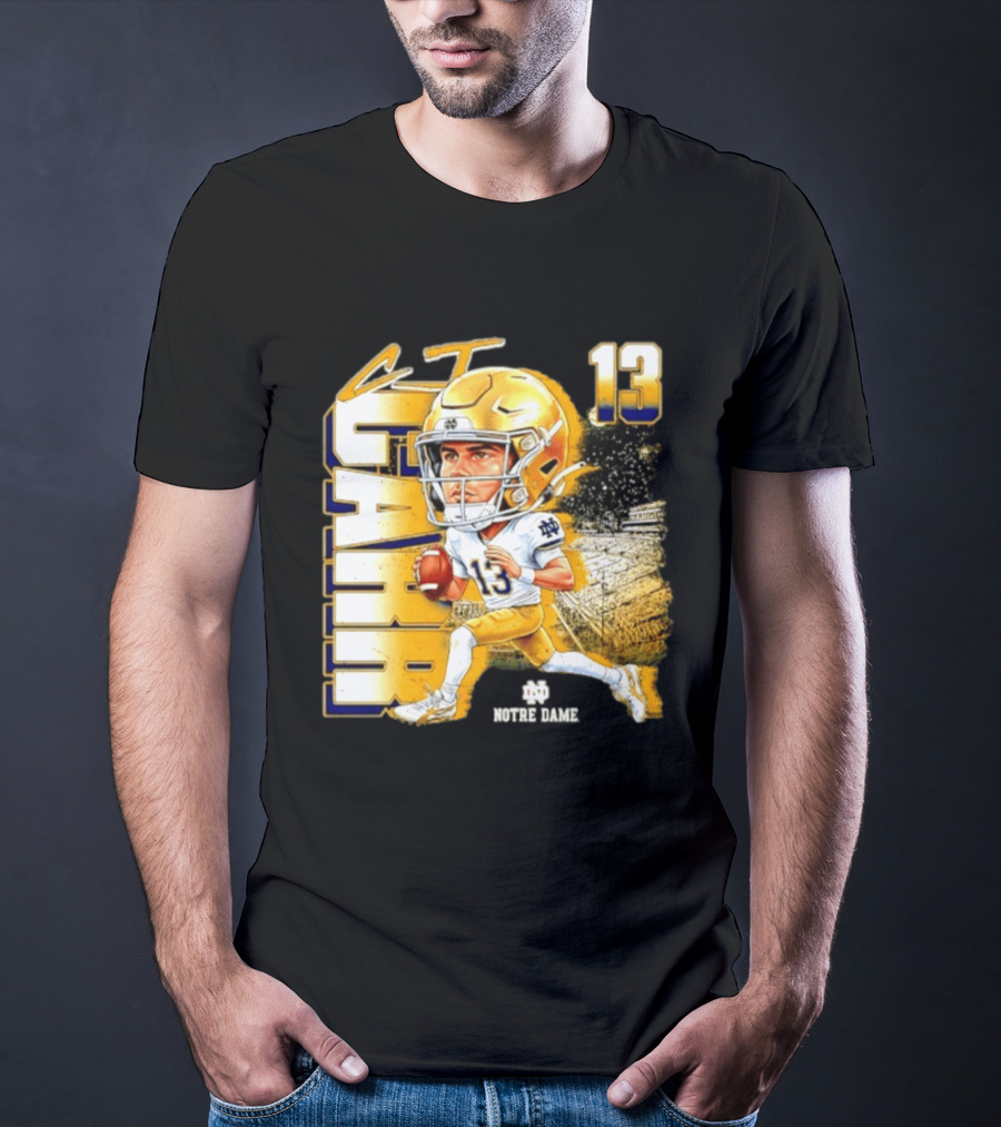 CJ Carr 13 Notre Dame Fighting Irish Football Player Caricature T-Shirt