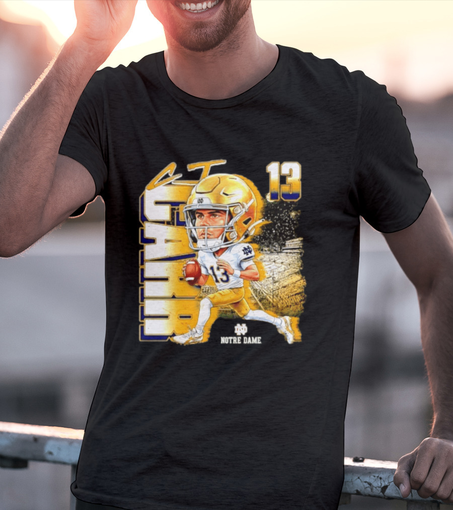 CJ Carr 13 Notre Dame Fighting Irish Football Player Caricature T-Shirt