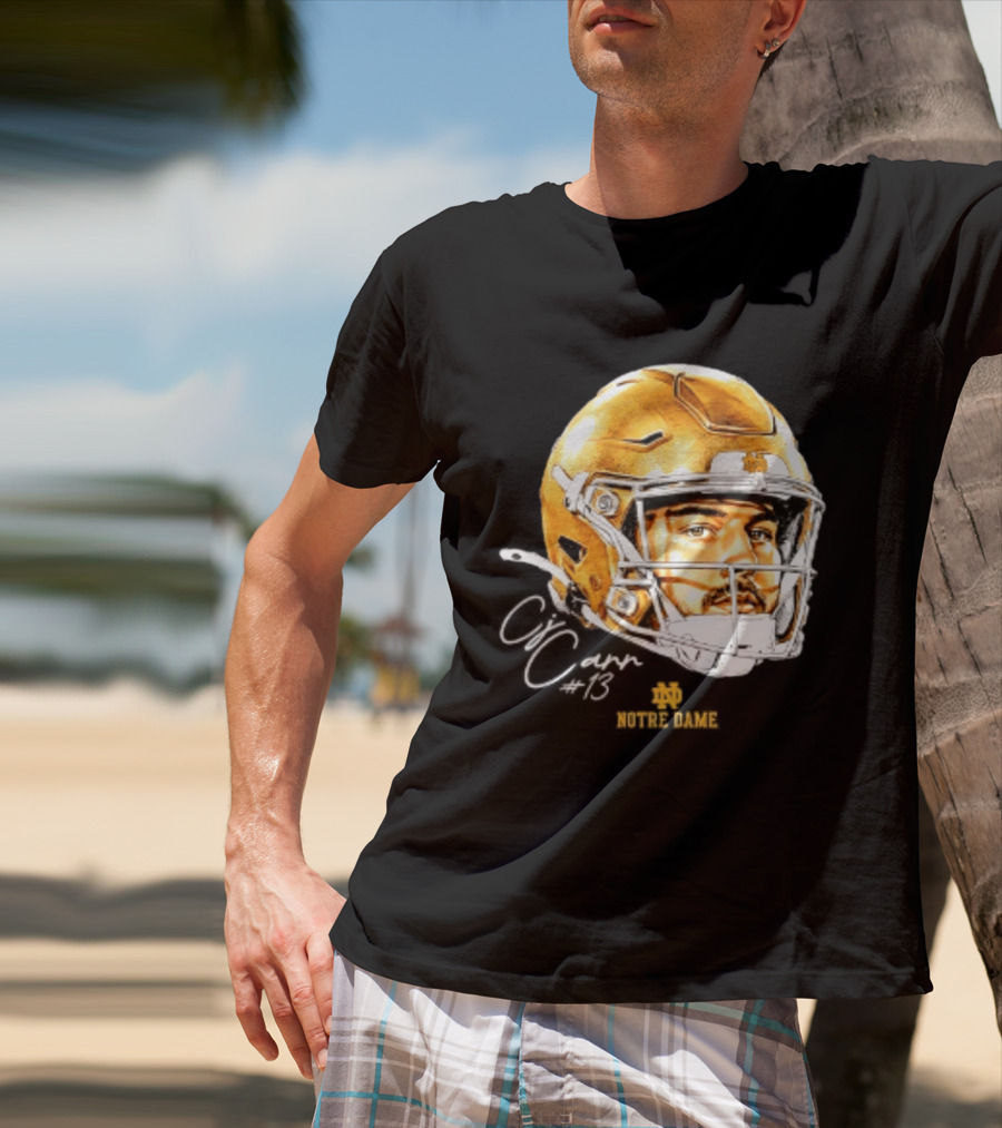 Notre Dame Football CJ Carr 13 NCAA Swag Helmet T-Shirt