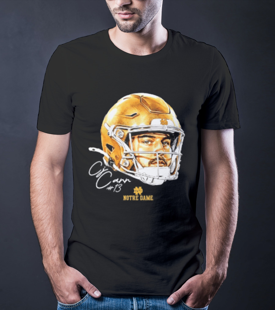 Notre Dame Football CJ Carr 13 NCAA Swag Helmet T-Shirt