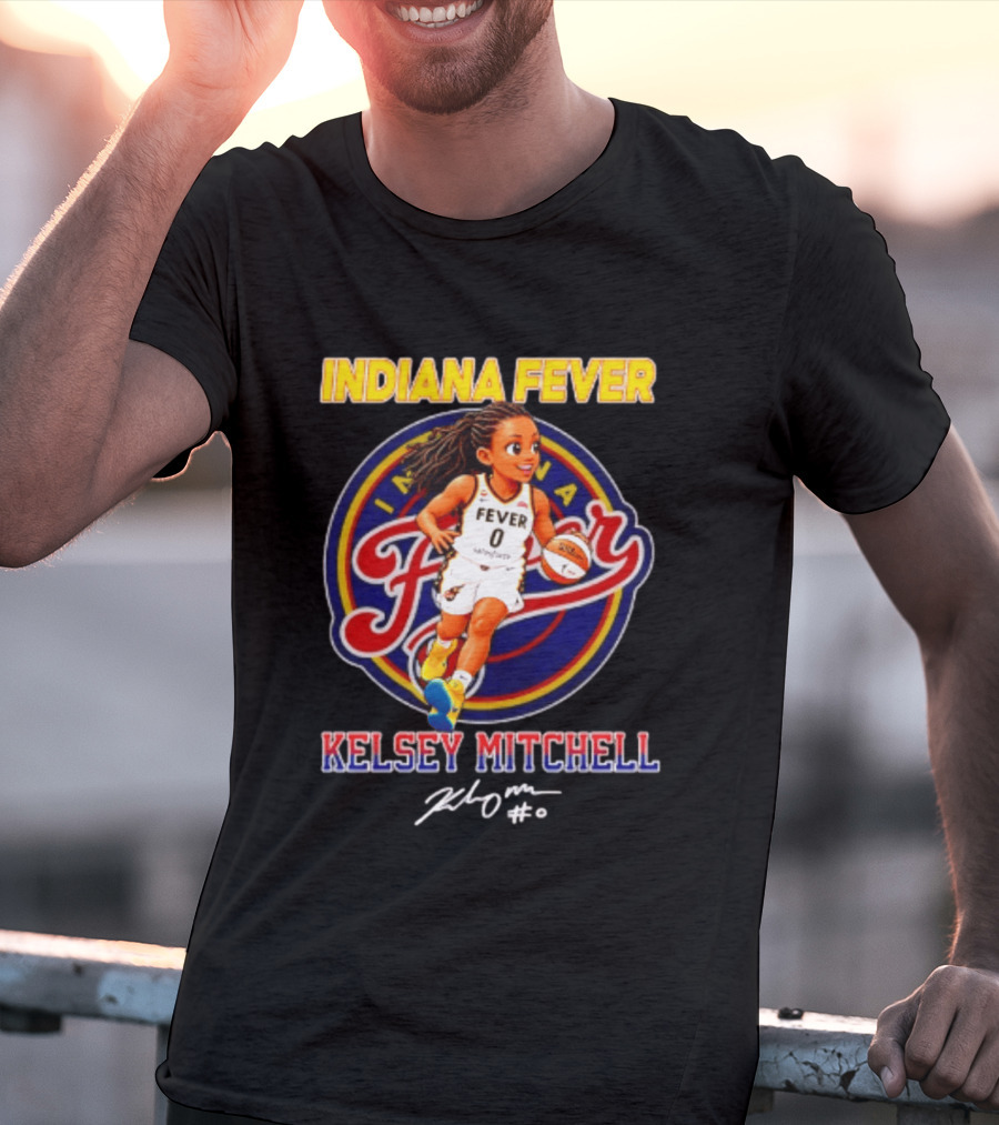 Indiana Fever Kelsey Mitchell Cartoon Basketball Player Signature T-Shirt