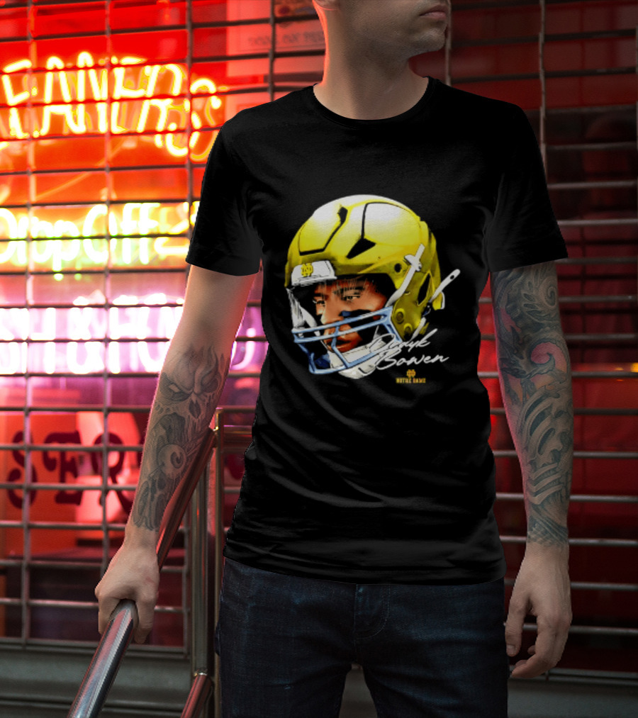Notre Dame Drayk Bowen NCAA Football Headgear Fan Gear T-Shirt