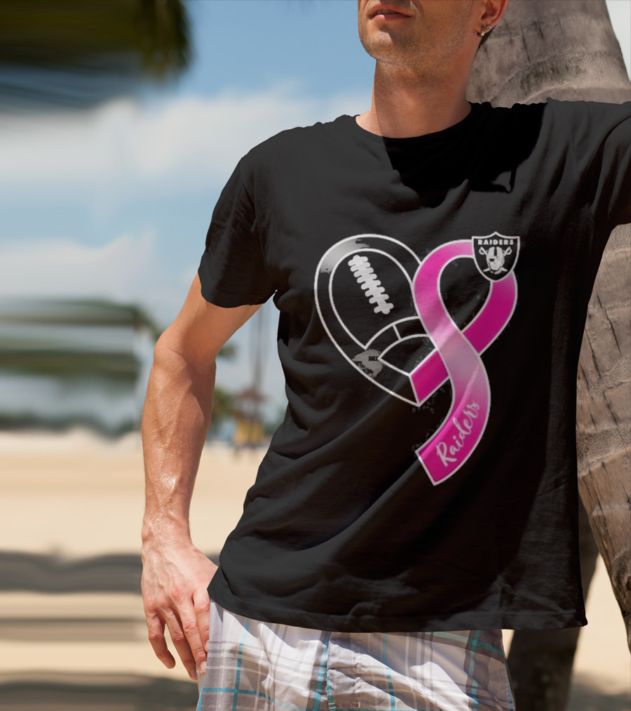 Las Vegas Raiders Breast Cancer Awareness Heart And Ribbon 2026 T-Shirt