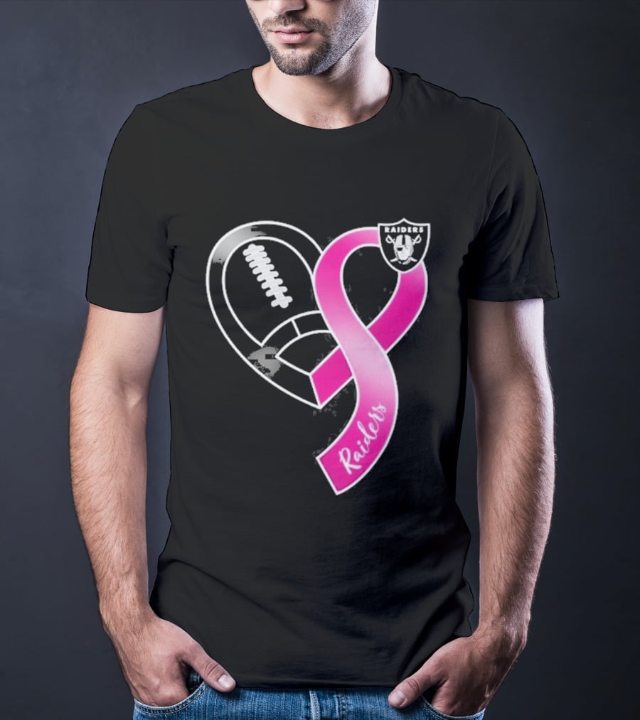 Las Vegas Raiders Breast Cancer Awareness Heart And Ribbon 2026 T-Shirt