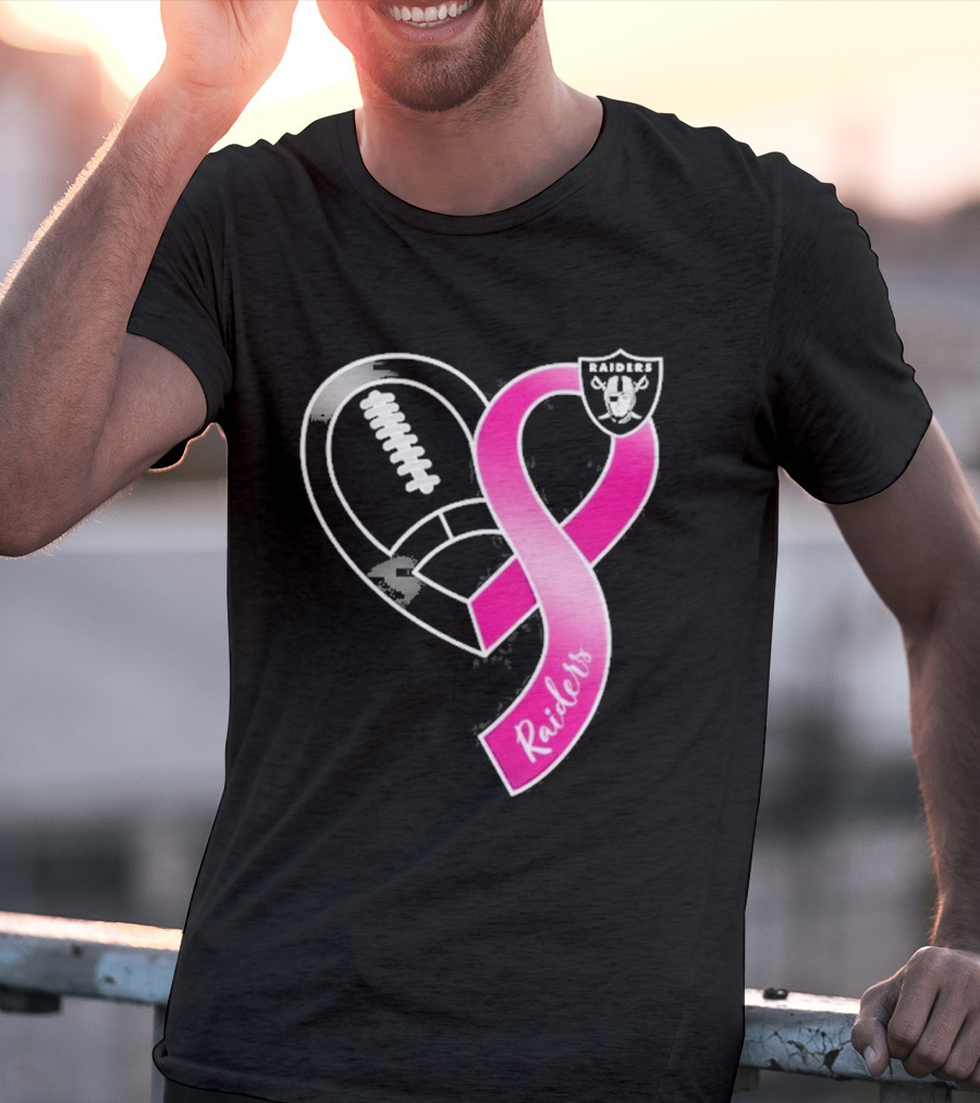 Las Vegas Raiders Breast Cancer Awareness Heart And Ribbon 2026 T-Shirt