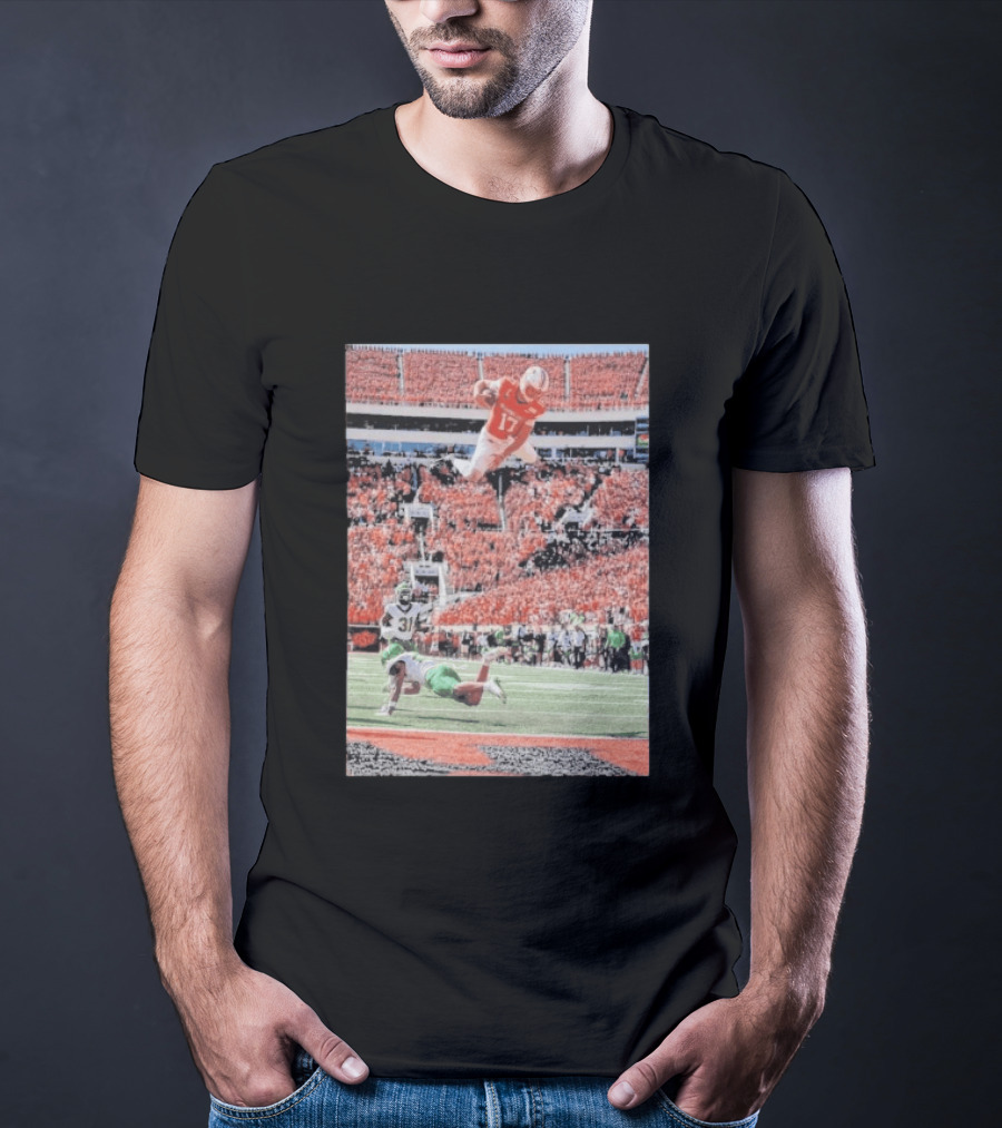 Drew Mestemaker Air Mesty Football Jumping Action 17 Stadium Scene T-Shirt