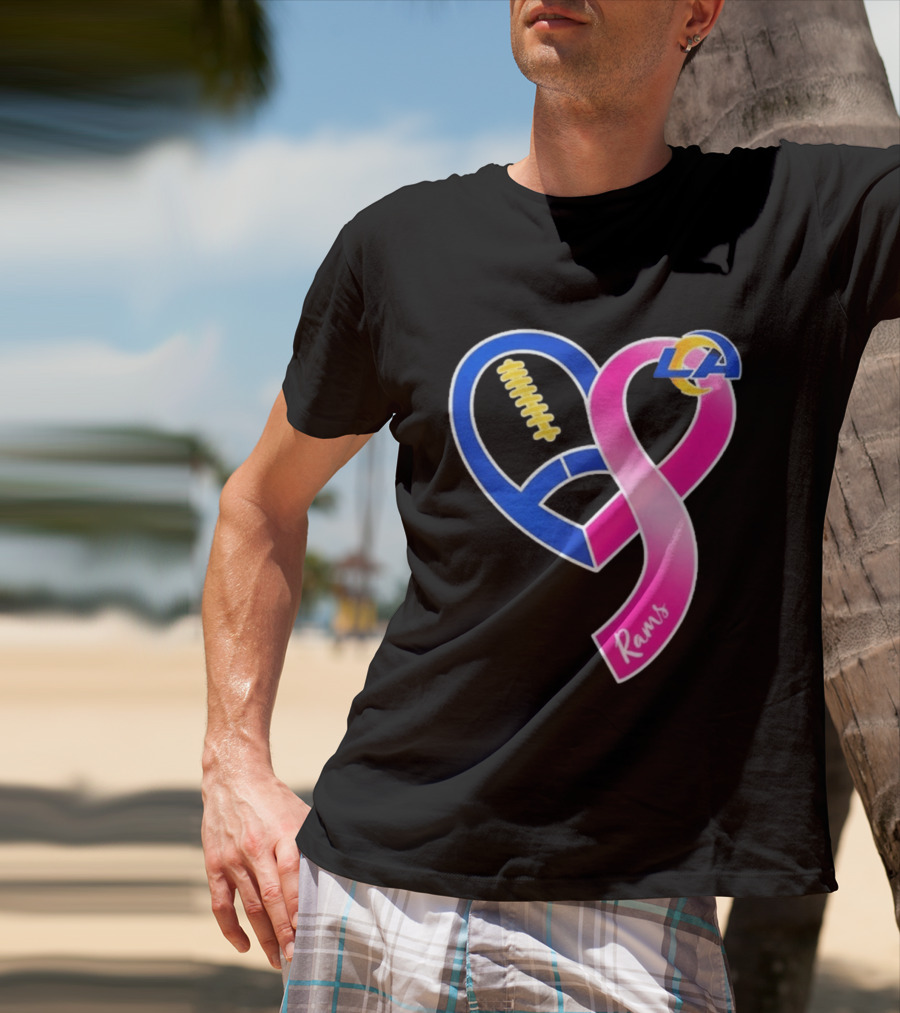 Los Angeles Rams Breast Cancer Awareness LA Ribbon Heart 2026 T-Shirt