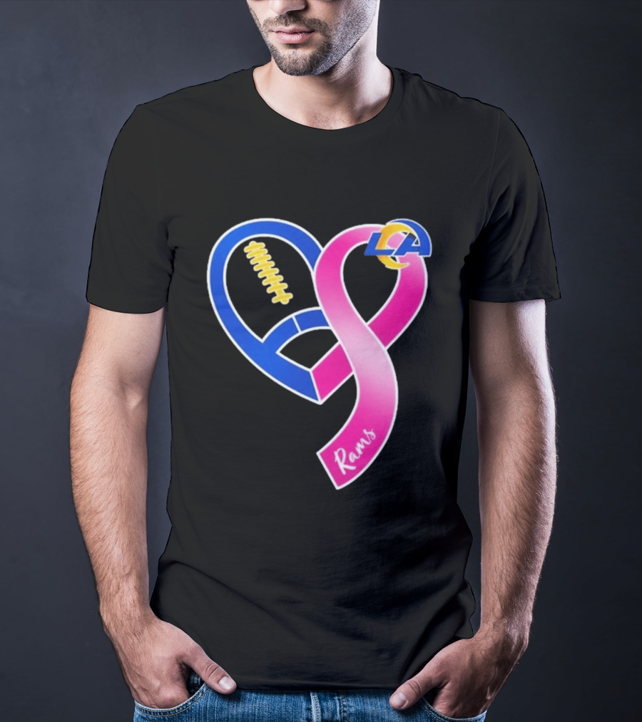 Los Angeles Rams Breast Cancer Awareness LA Ribbon Heart 2026 T-Shirt